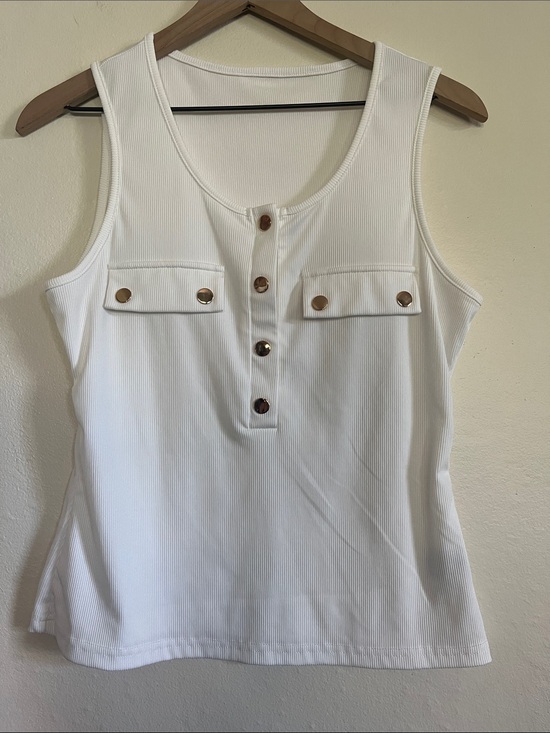 SHEIN Tops - SHEIN White Ribbed Tank with Gold-Tone Buttons
